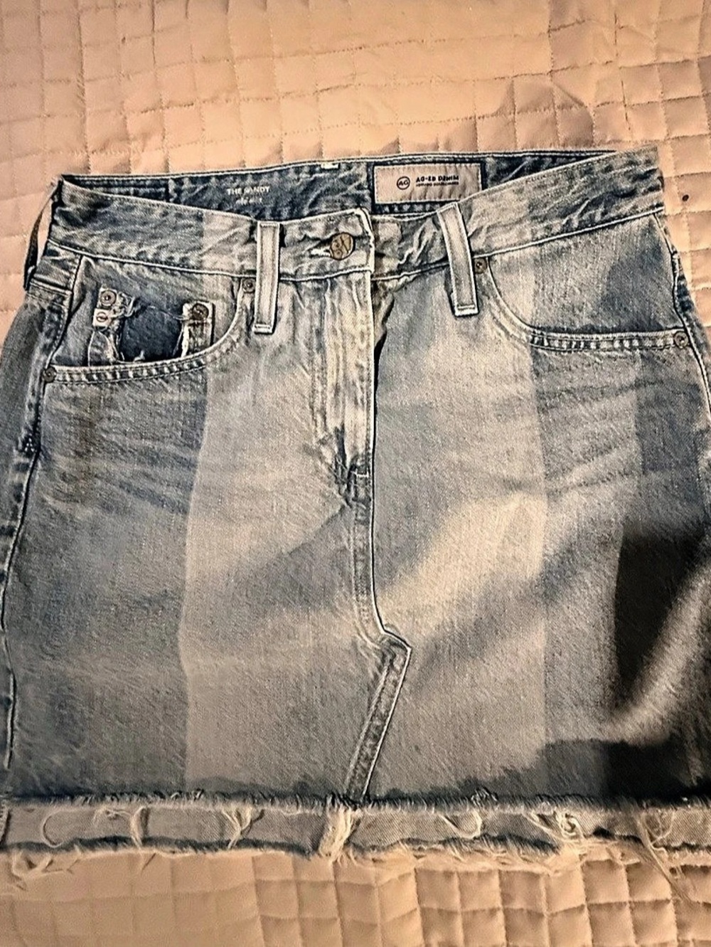 AG Adriano Goldschmied colorblock Denim Mini Skirt Blue Waist 27